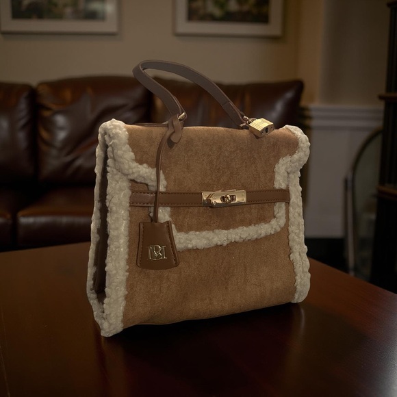 Badgley Mischka Handbags - Badgley Mischka Fur Border Satchel Tan Vegan Leather
